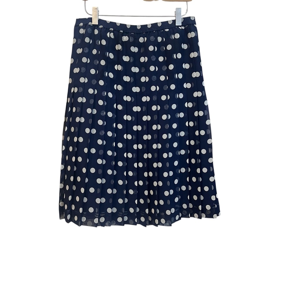 Anne Crimmins for Umi Collections Blue White Polka Dot Silk Skirt Pleated Sz8 - Picture 2 of 5
